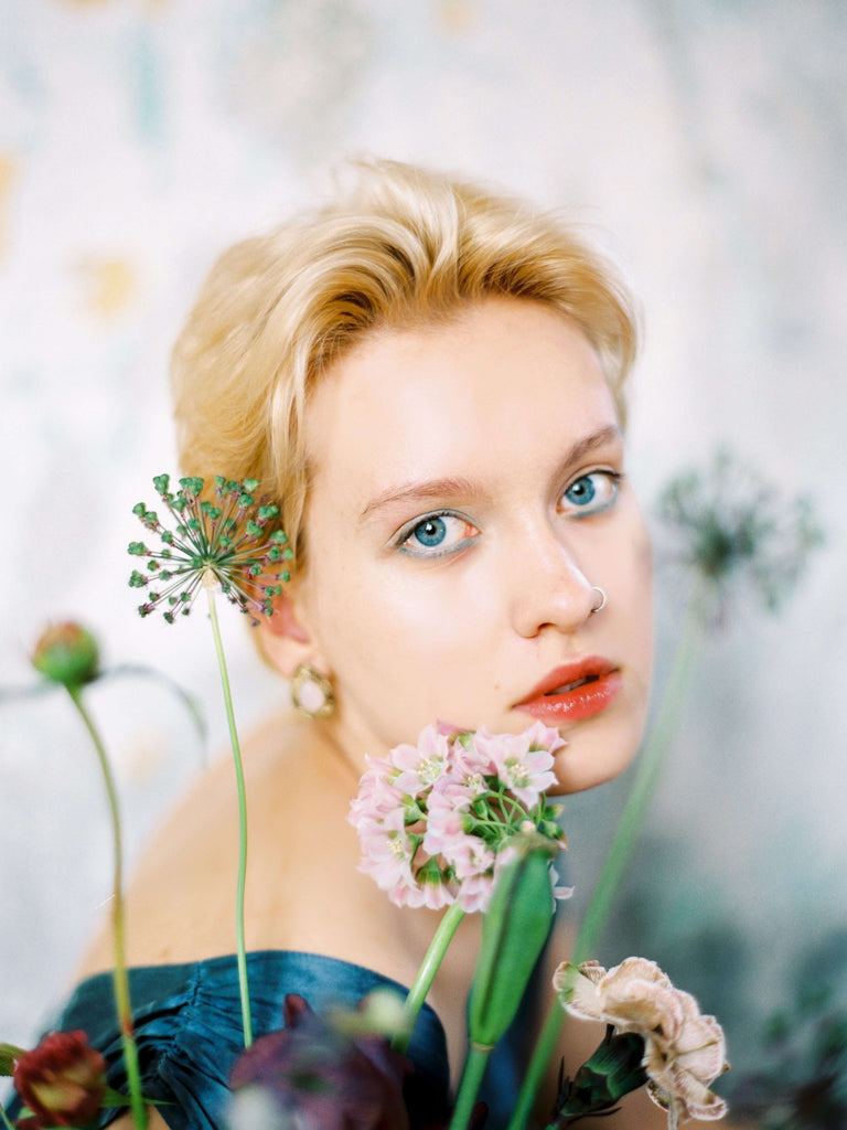 blonde bob with flowers